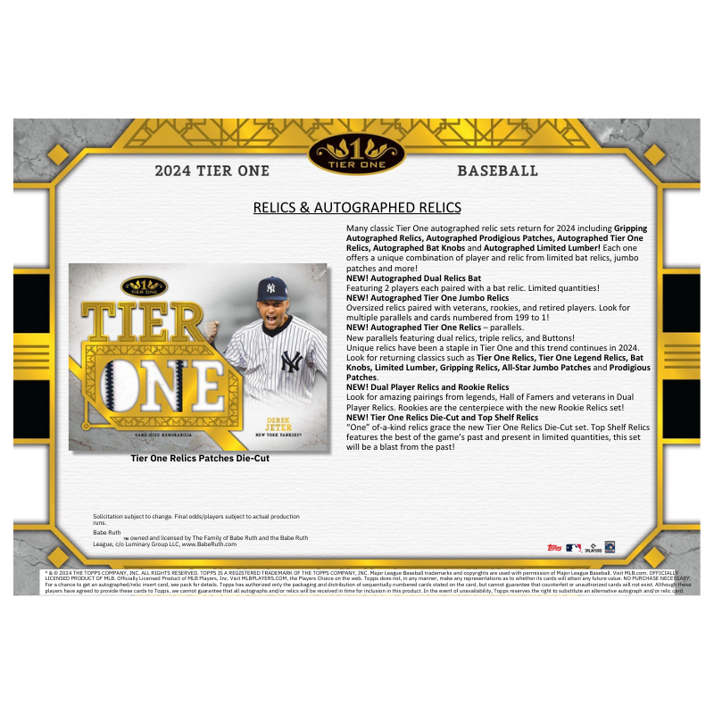 2024 Topps Tier One Baseball Hobby 12 Box Case